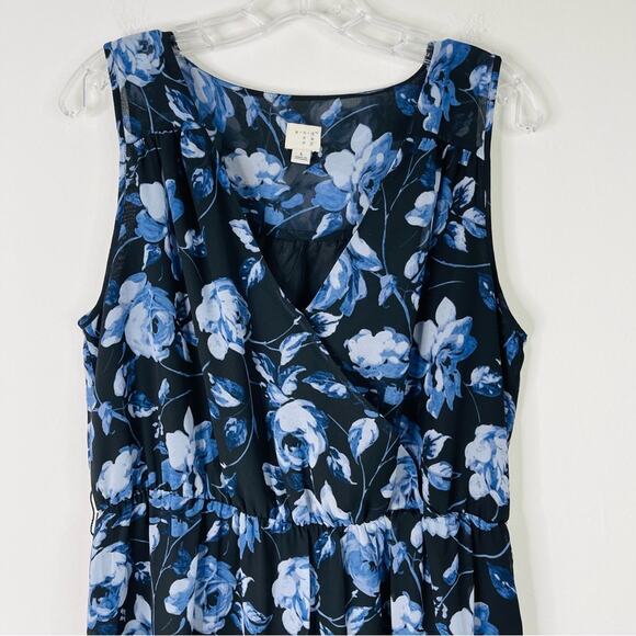 A New Day blue floral chiffon ruffle midi dress large - Picture 2 of 7